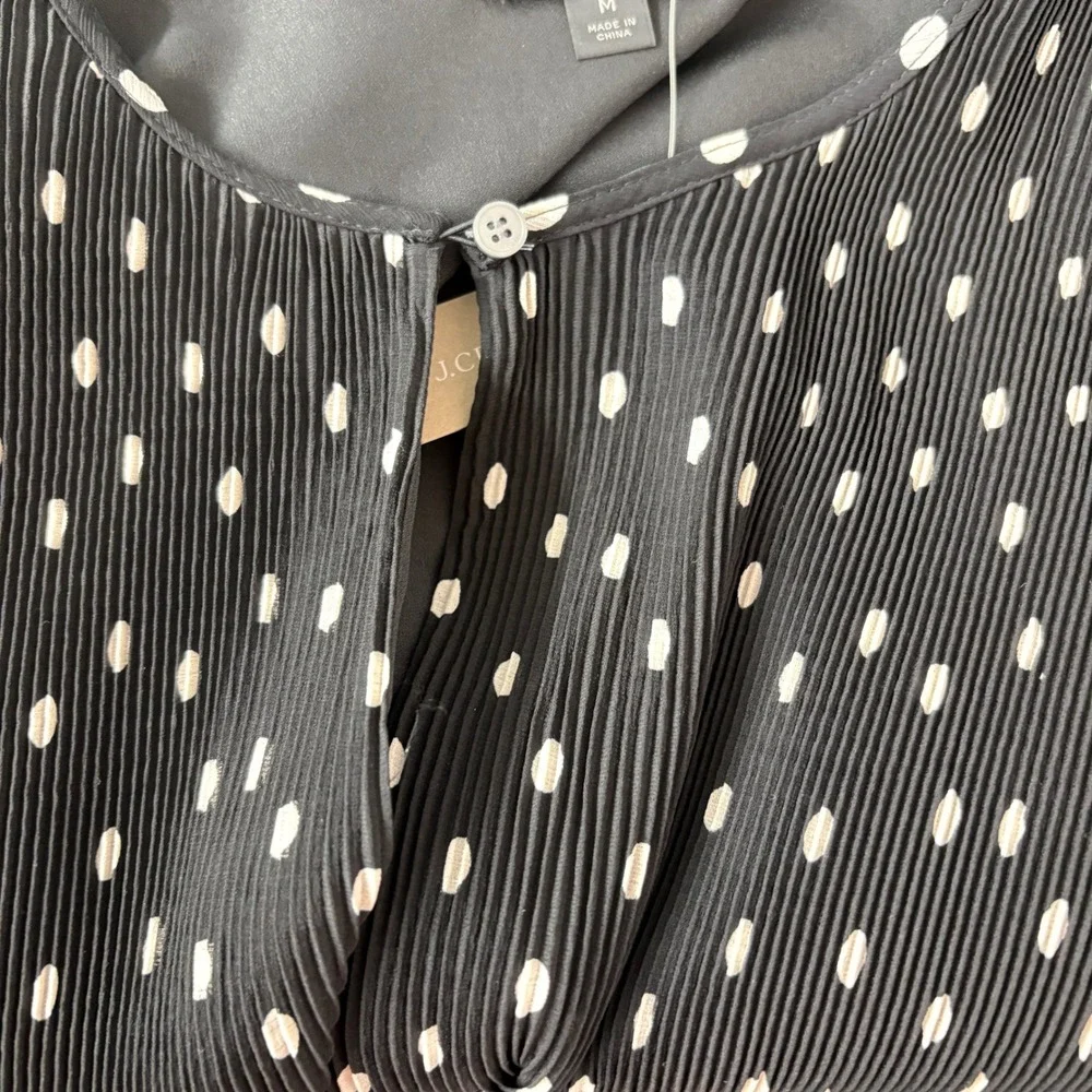 NWT J.Crew Womens Blouse M Black Polka Dot Pleated Peplum AI032 Long Sleeve